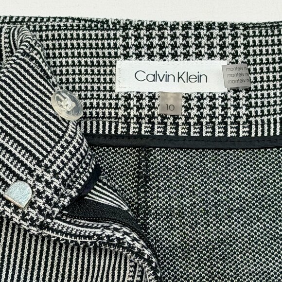 Calvin Klein Slim Stretch Knit Houndstooth Plaid Dress Pants 10 Black White - Picture 10 of 12